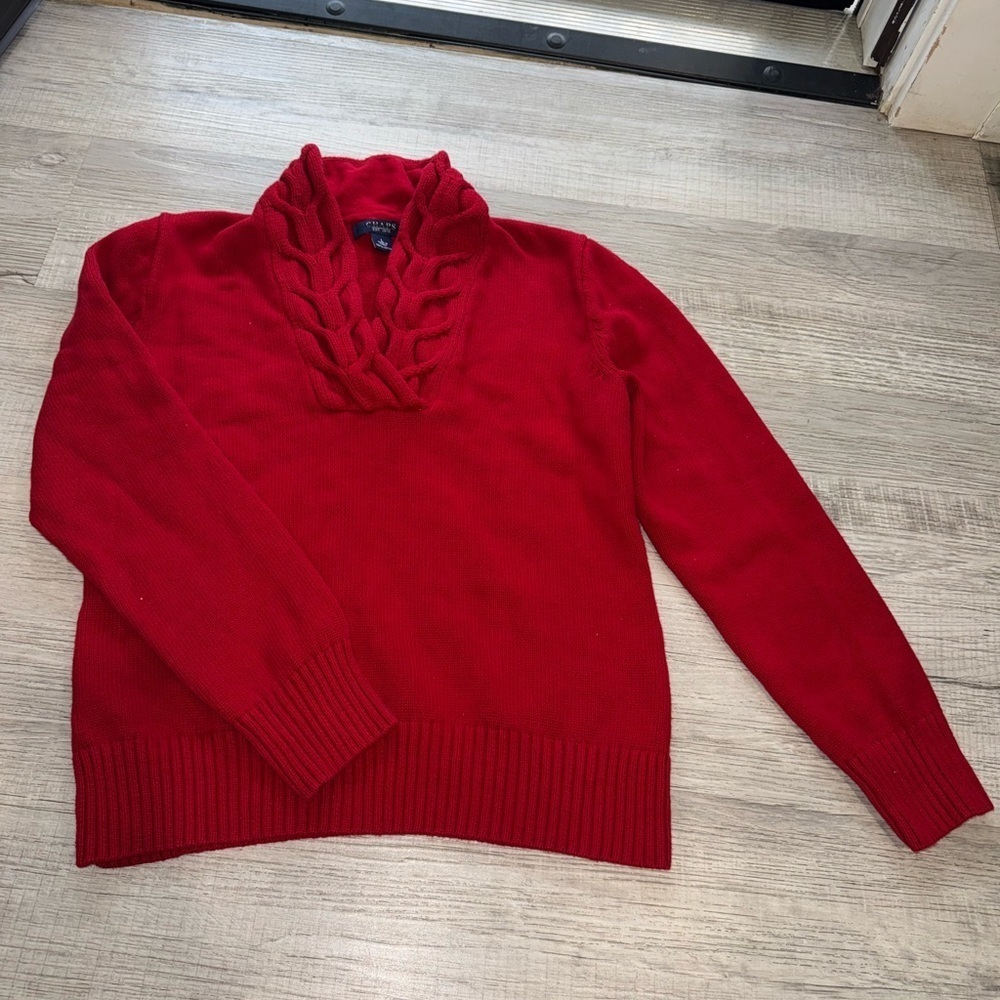 Chaps women’s Vibrant Red Cowl Neck Sweater size L 100%cotton - Picture 2 of 11
